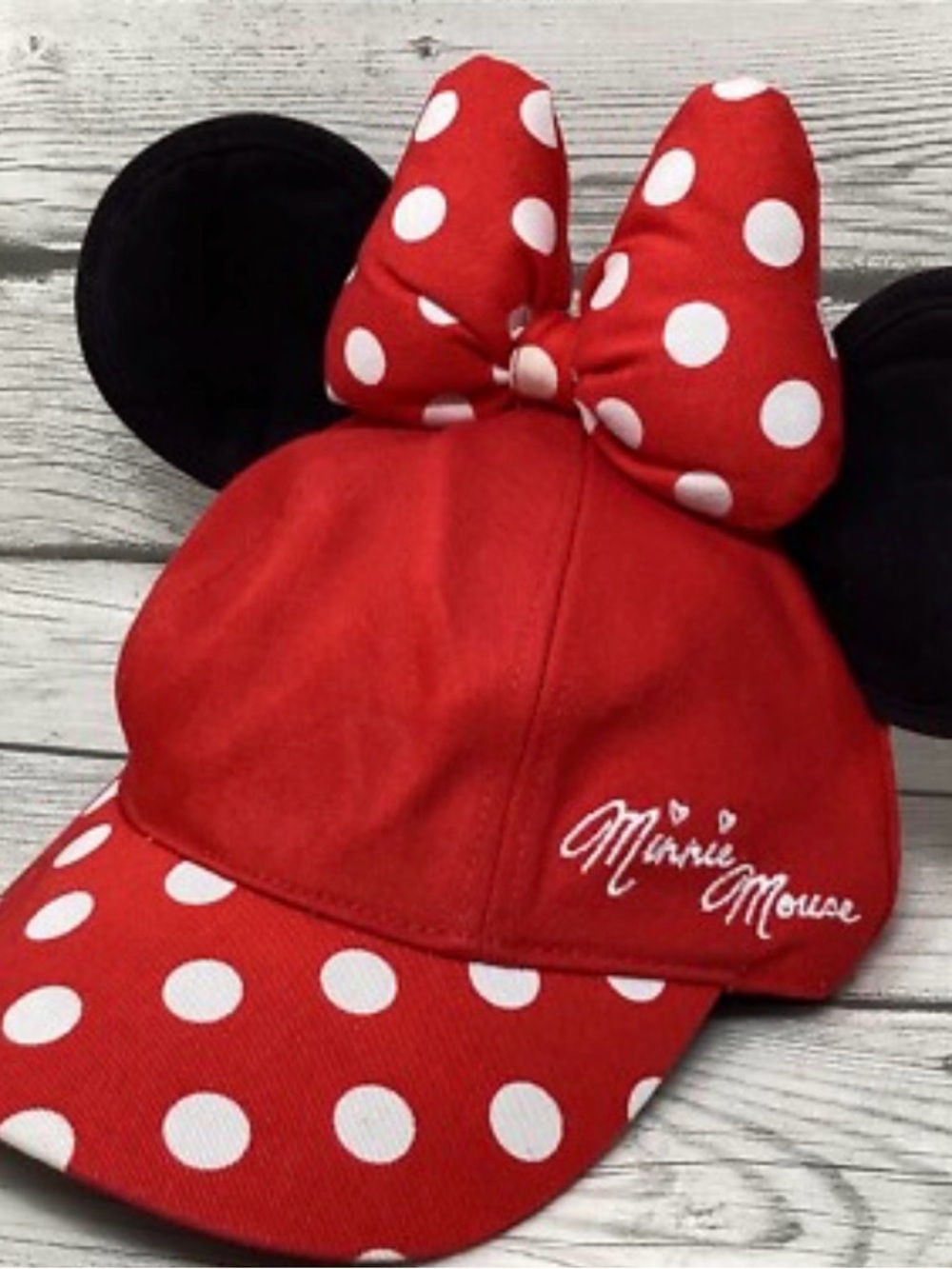 Disney Minnie Mouse Red and White Polka Dot Ear Hat with Black Ears